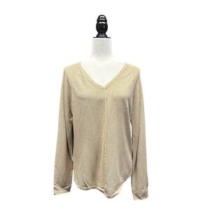 Tribal Textured Knit V-Neck Sweater Mink Beige Women's Size Medium‎ NEW
